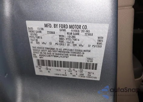 2009 Mercury Mariner Premier from USA, damaged, VIN 4M2CU87799KJ13797